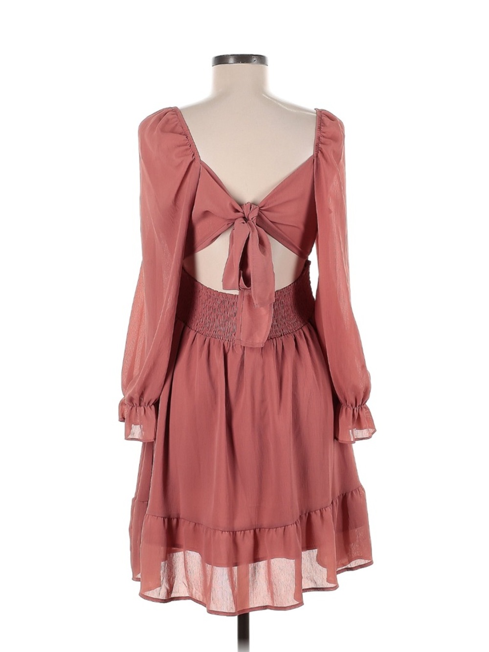 Elegant Long Sleeve Dress with Open Back in Dusty Rose